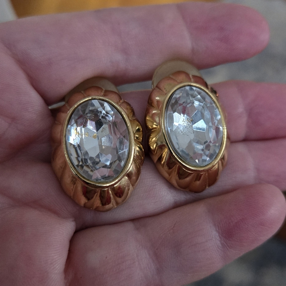 Rhinestone Earrings Pierced Large Runway Style Clip On 80s Vintage Prom Wedding